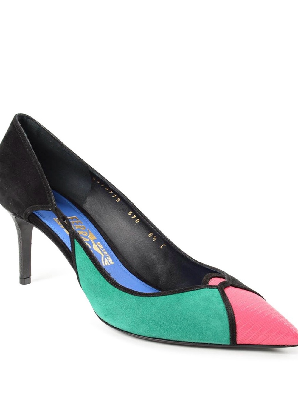 Salvatore Ferragamo Green and Pink Colorblock Pointed Toe Pump
